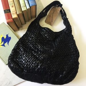 Langellotti Distressed Woven Leather Hobo Bag